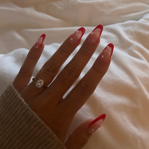 Handmade Red French Pearl Press On nail - Picture 2 of 2